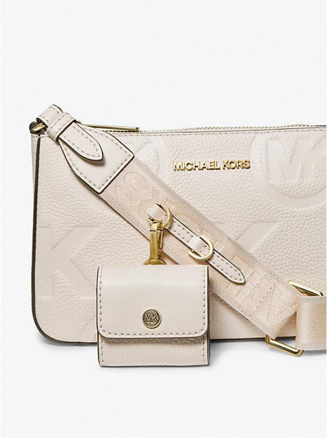 Jet Set Logo Embossed Leather Crossbody Bag with Case for Apple Airpods Pro®