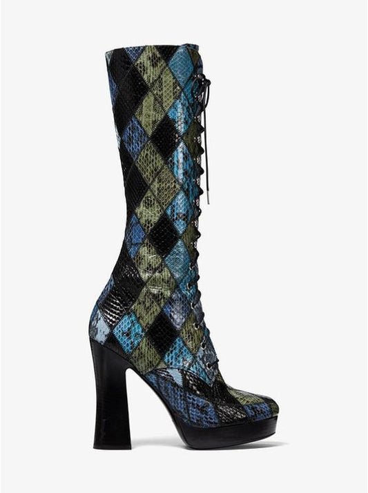 Deandra Patchwork Snakeskin Platform Boot