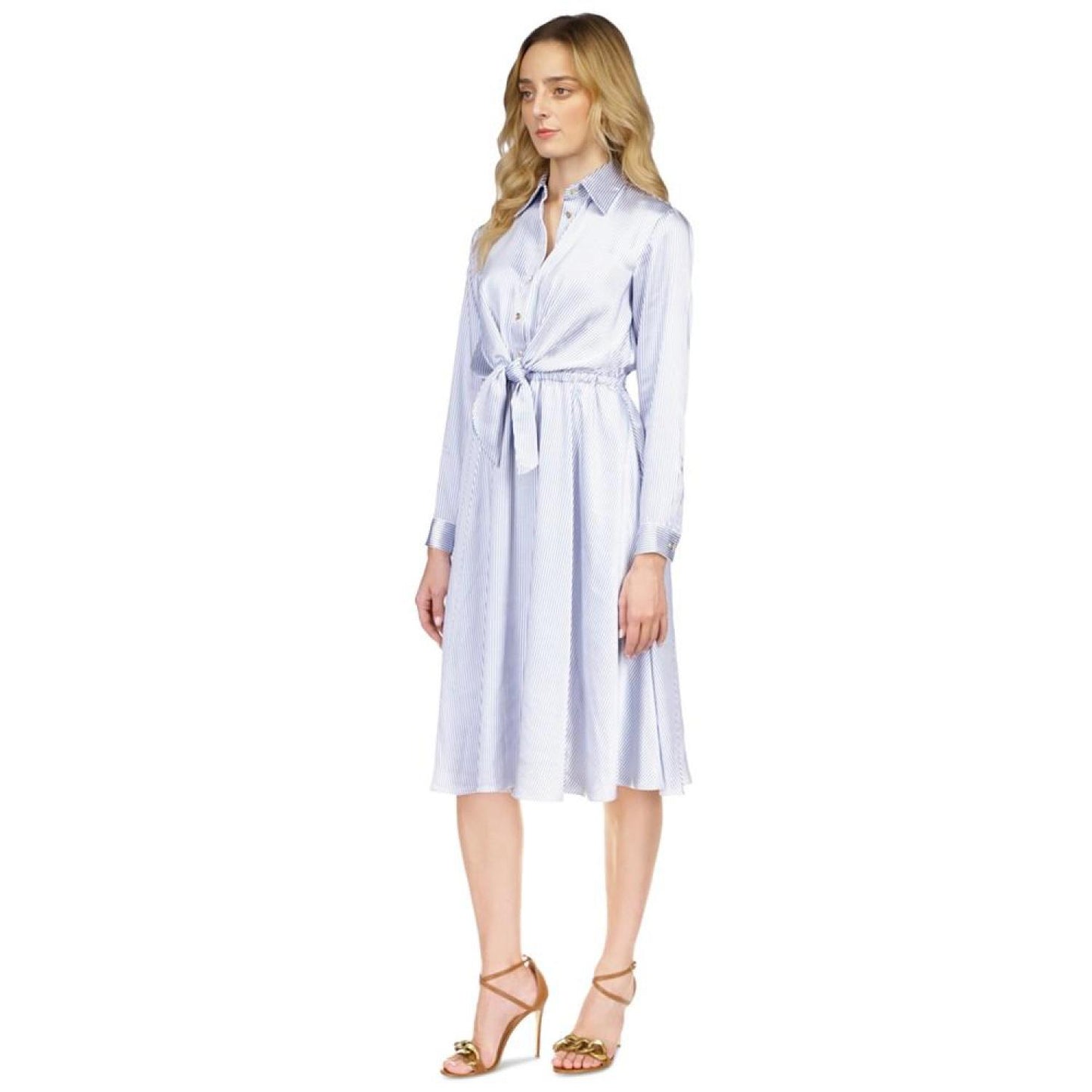 Women's Pinstriped Tie-Front Shirtdress, Regular & Petite