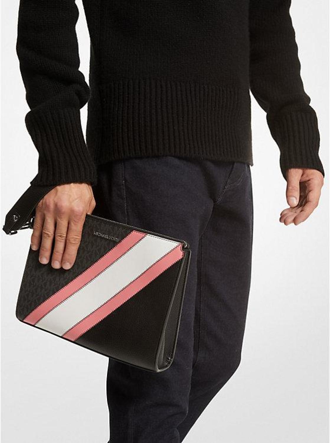 Cooper Logo Stripe and Faux Leather Wristlet