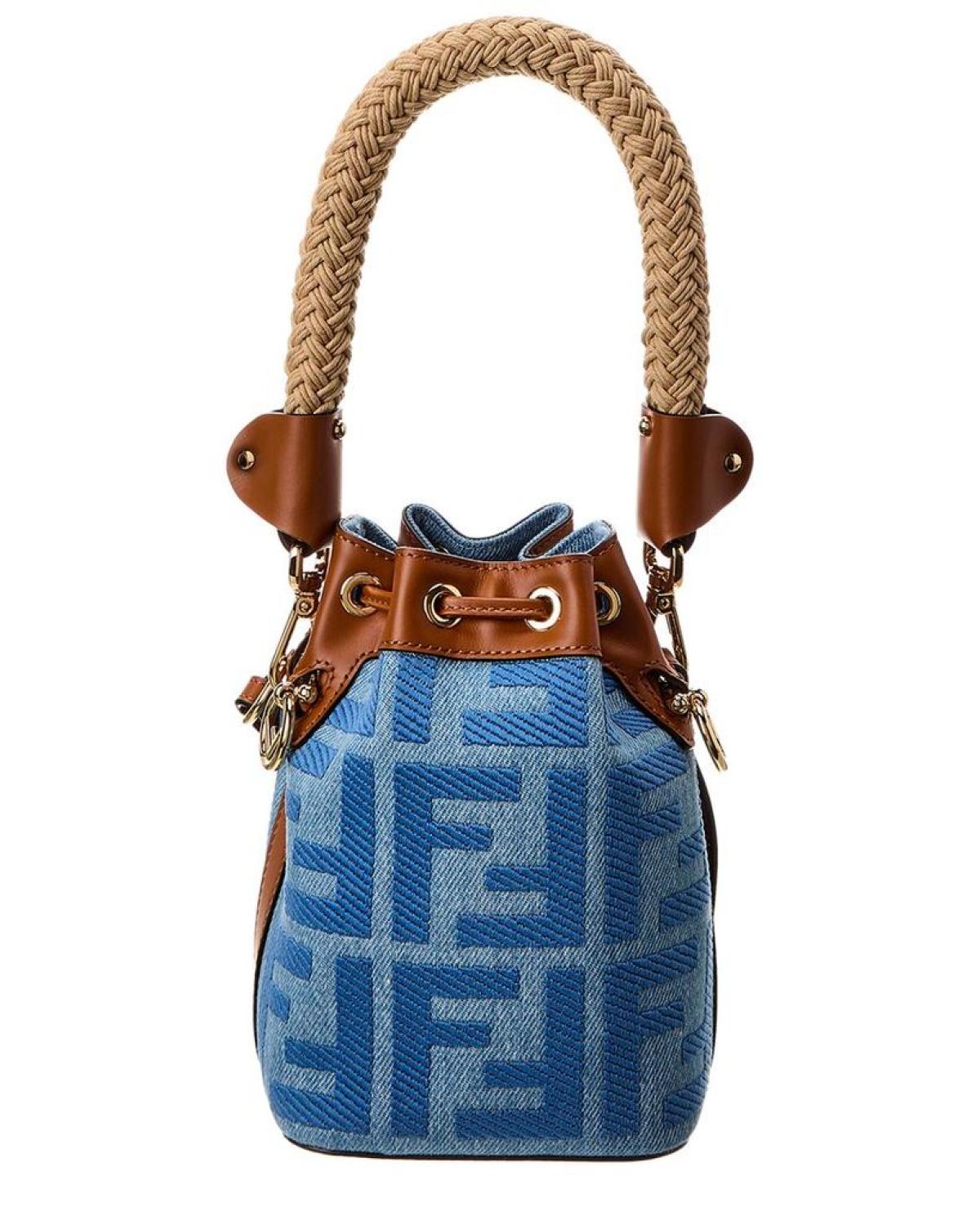 FENDI Mon Tresor Mini Denim & Leather Bucket Bag