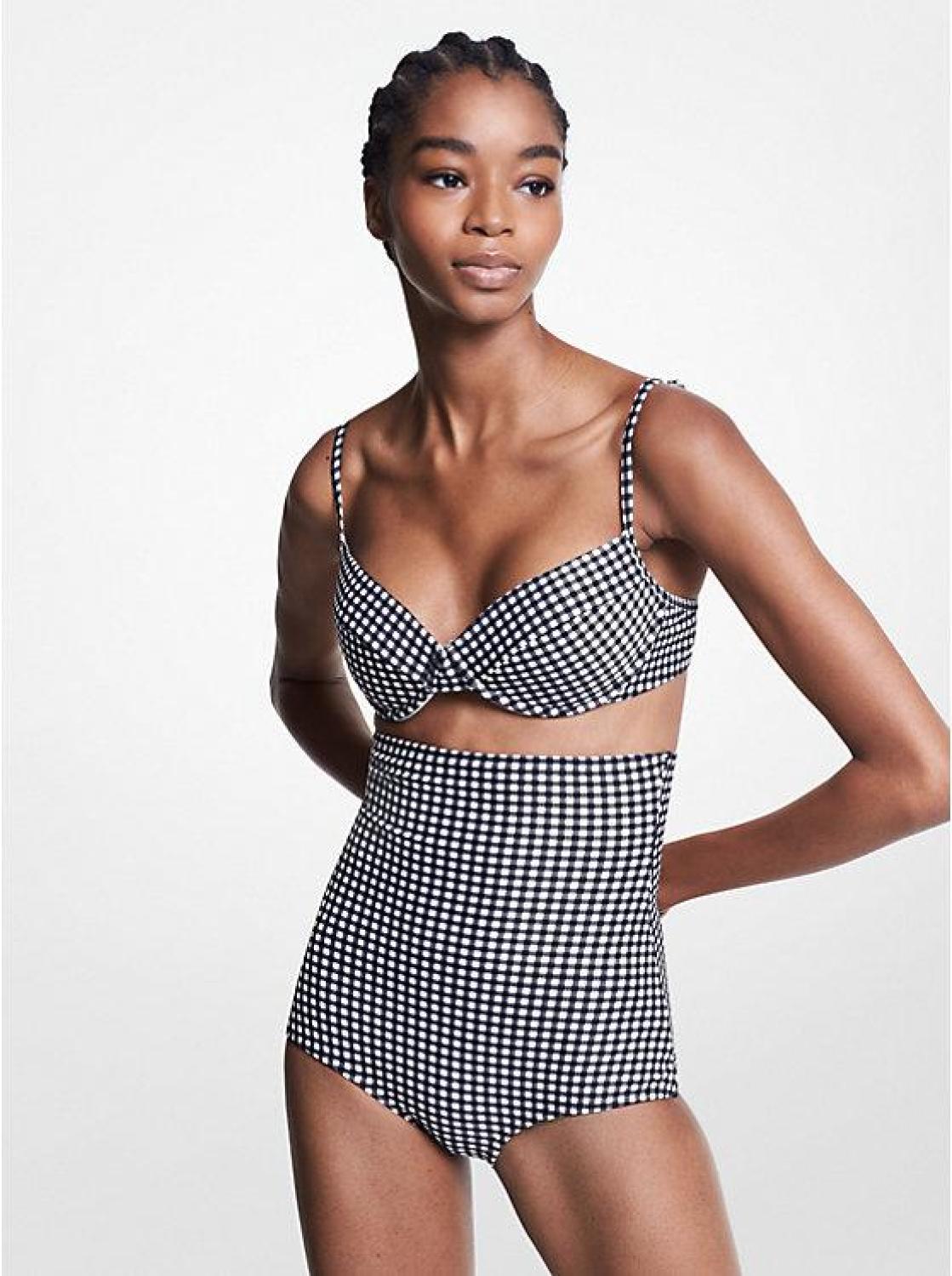 Gingham Stretch Nylon Bra and Brief Bikini Set