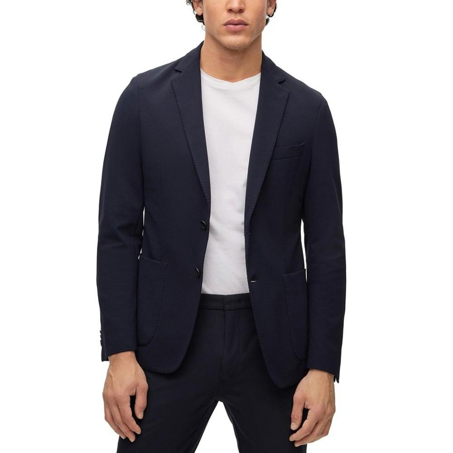 Men's Slim-Fit Jacket in Micro-Patterned Performance-Stretch Jersey