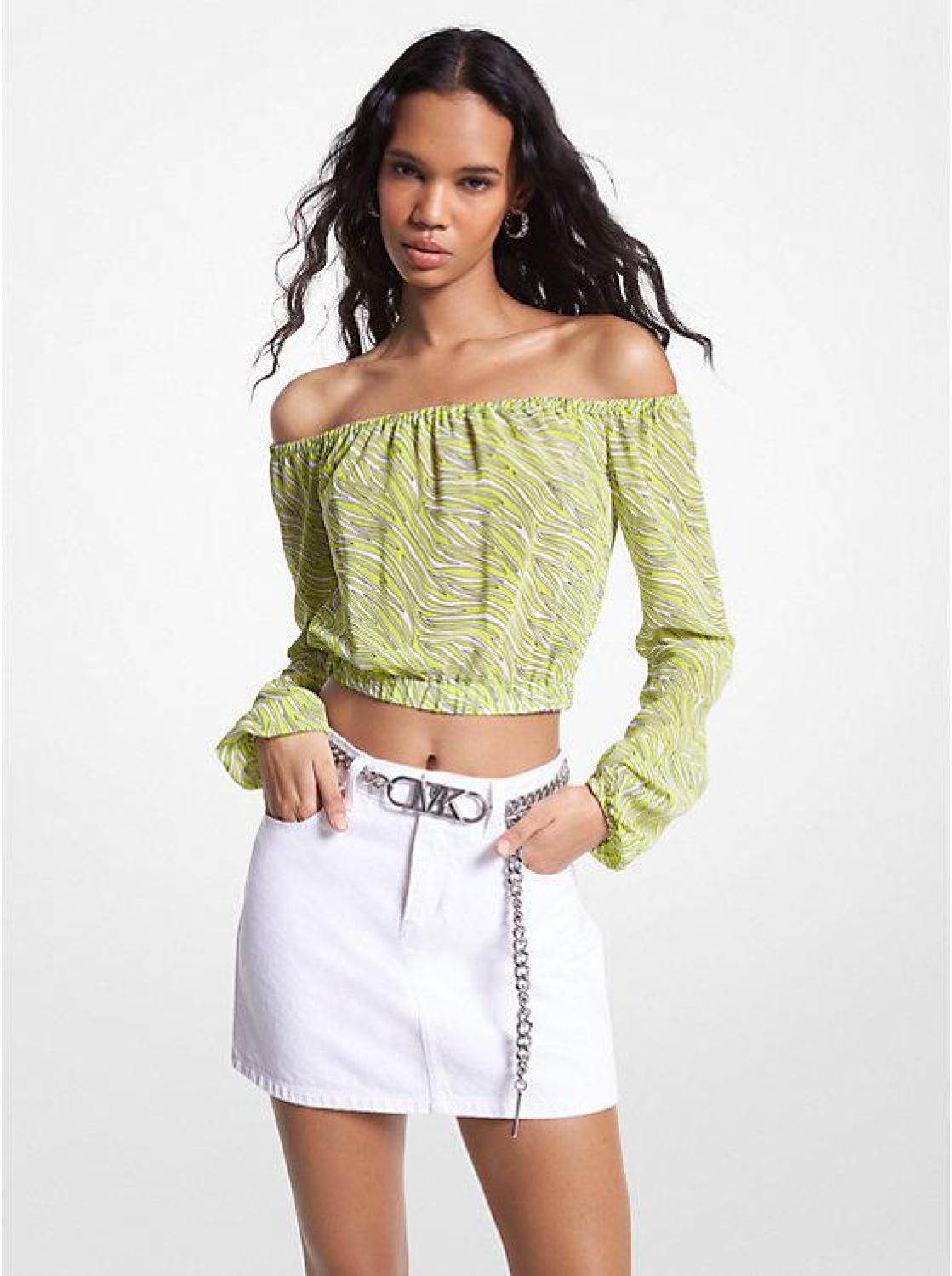 Zebra Print Georgette Off-The-Shoulder Top