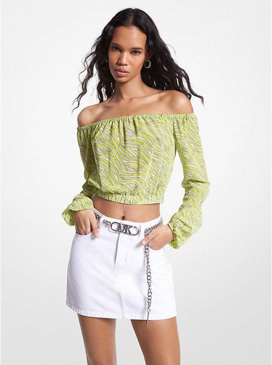 Zebra Print Georgette Off-The-Shoulder Top