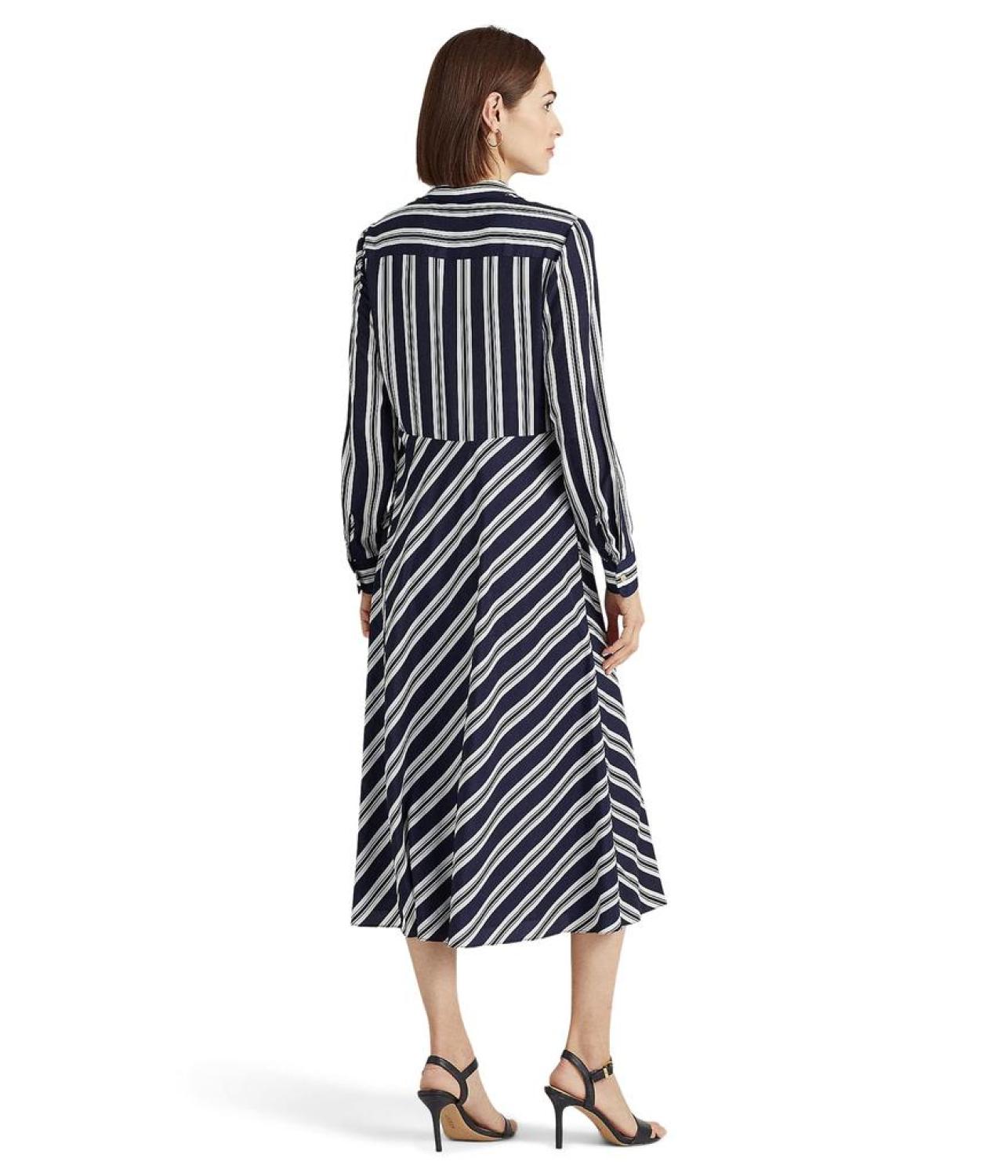 Striped Tie Front Crepe Midi Dress