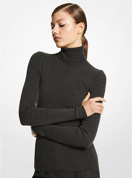 Ribbed Wool Blend Turtleneck Sweater
