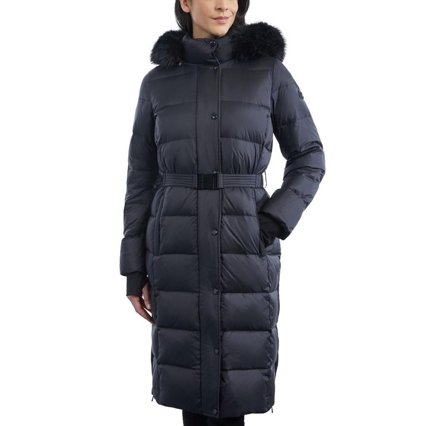 Women's Shine Belted Faux-Fur-Trim Hooded Puffer Coat