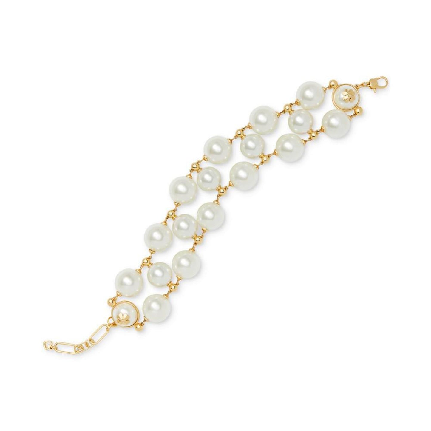 Gold-Tone Spade Flower Emblem Imitation Pearl Flex Bracelet