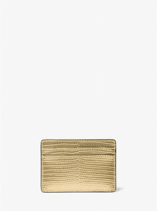 Jet Set Metallic Lizard Embossed Leather Card Case
