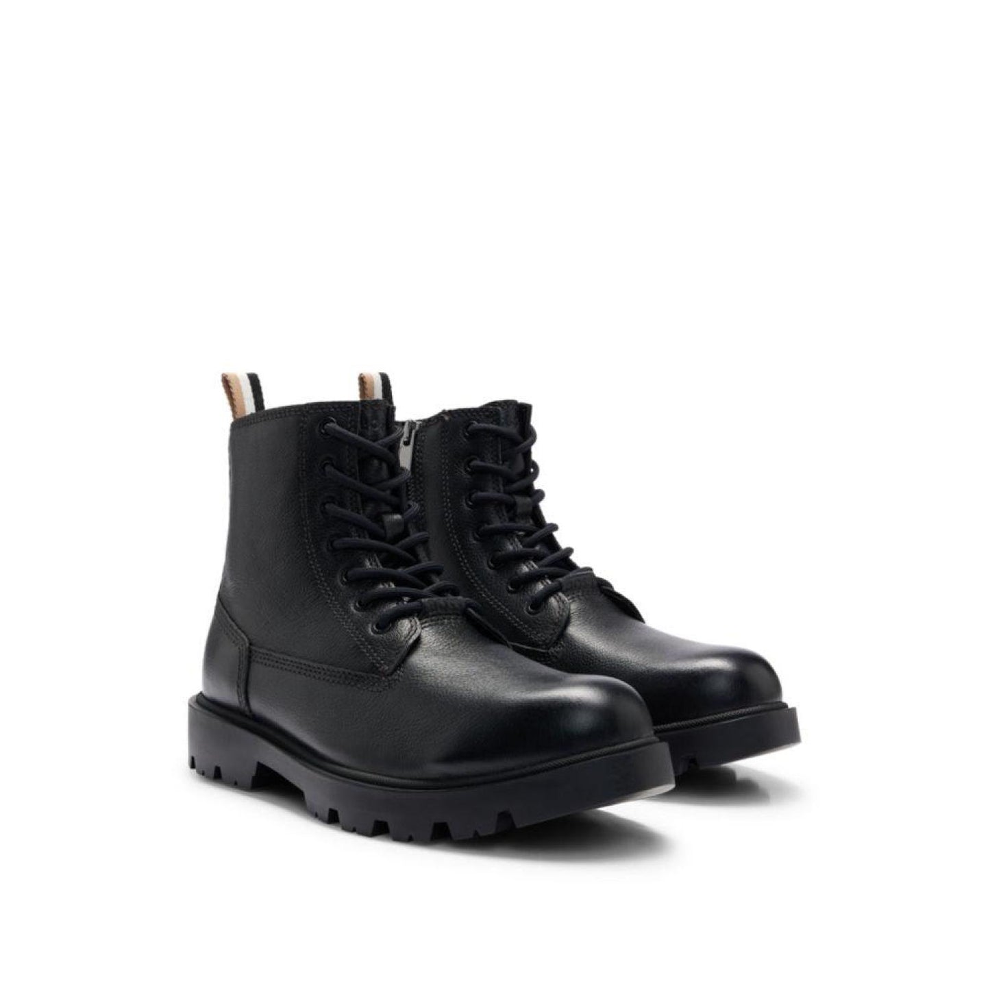 Half boots in grained leather with signature-stripe tape