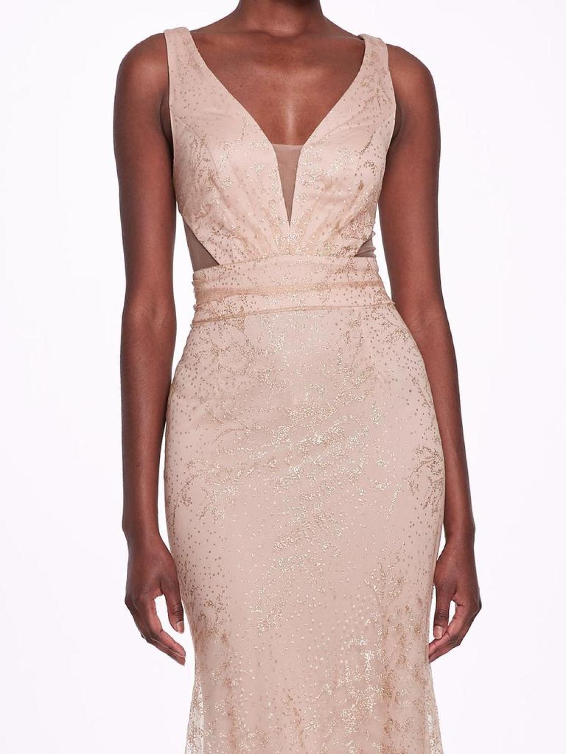 Sleeveless V-neck Glitter Gown