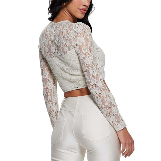 Women's Ariel Lace Twist-Front Long-Sleeve Cropped Top