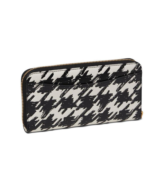 Morgan Painterly Houndstooth Embossed Saffiano Leather Zip Around Wallet