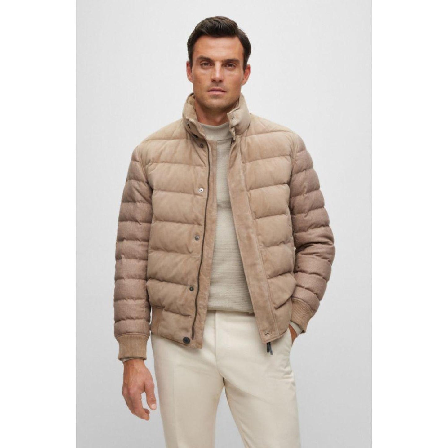 Mixed-material jacket with nubuck leather