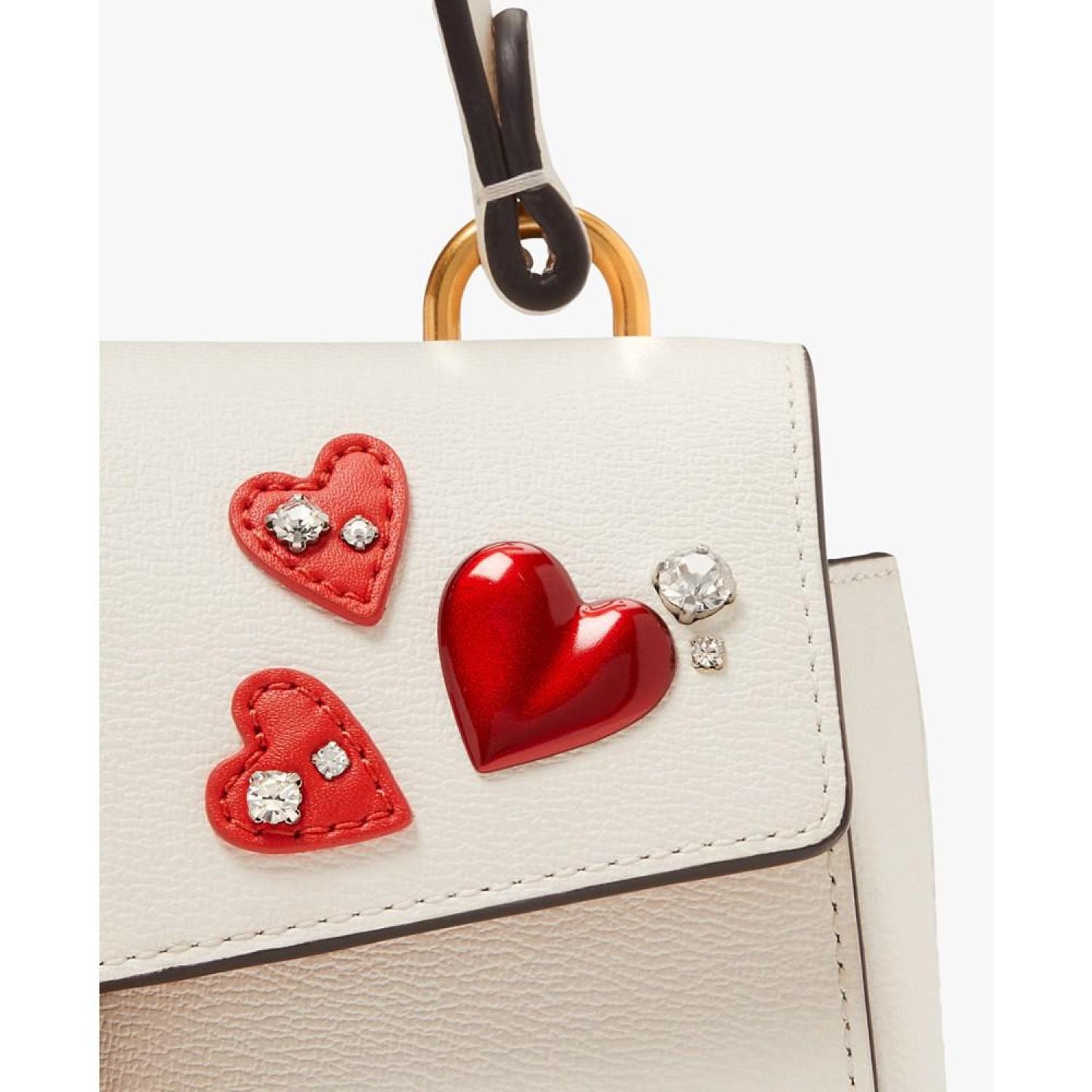 Katy Heart Embellished Textured Leather Top Handle Bag