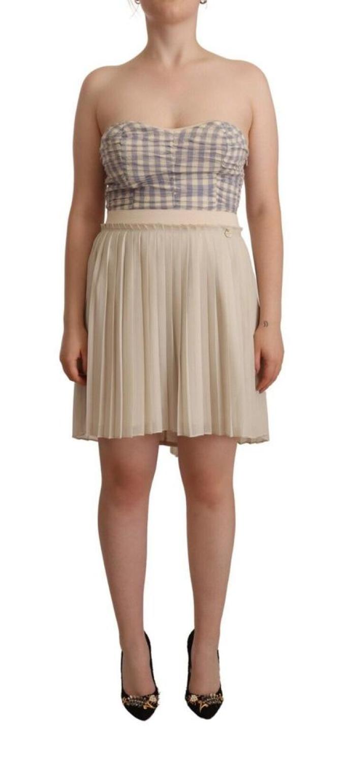 Guess Checke Pleated A-line Strapless Bustier Women's Dress