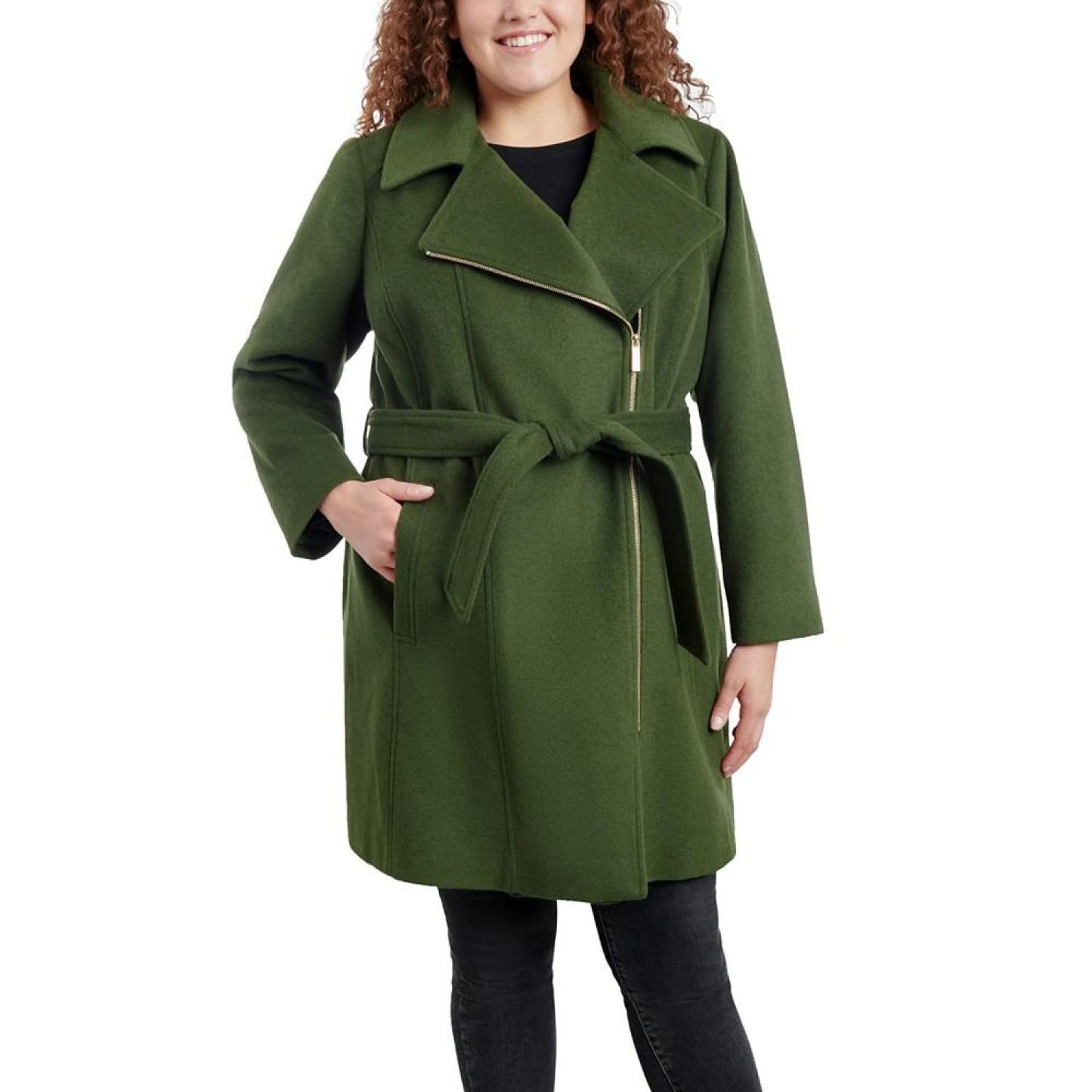 Women's Plus Size Asymmetric Belted Wrap Coat