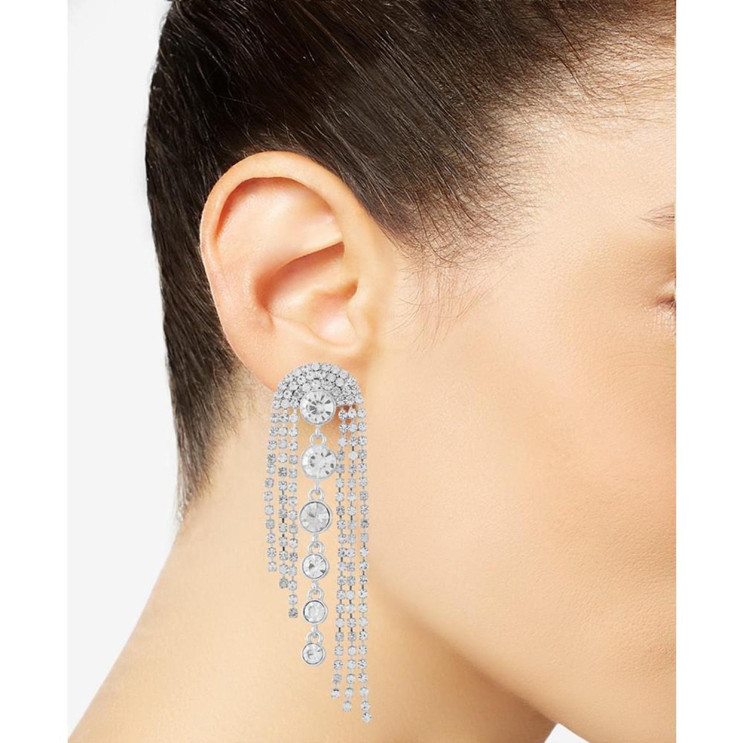 Crystal & Rhinestone Chain Fringe Statement Earrings
