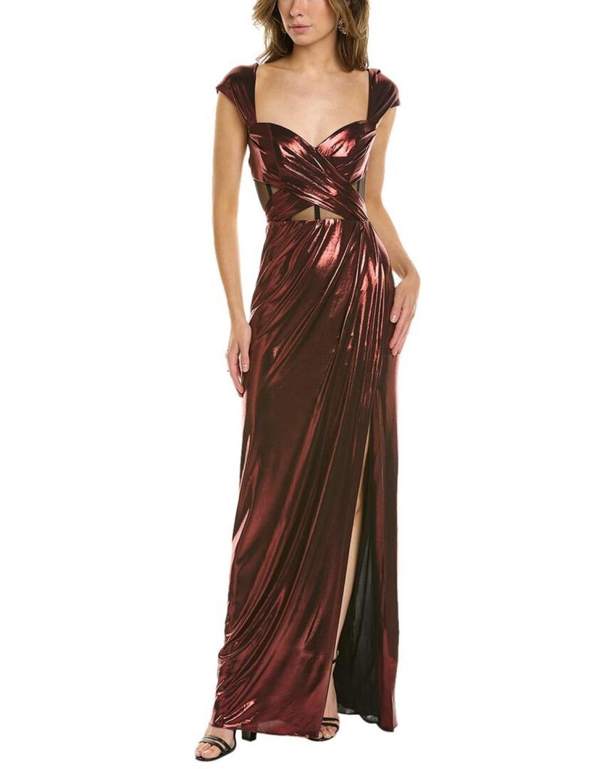 Marchesa Notte Metallic Column Gown