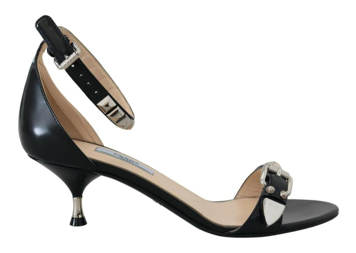 Prada Leather Sandals Ankle Strap Heels Studded Women's Shoes