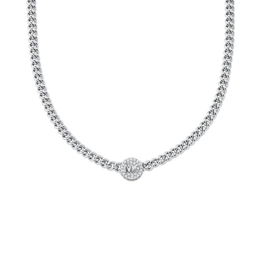 Silver-Tone or Gold-Tone Brass Pave Charm Chain Necklace