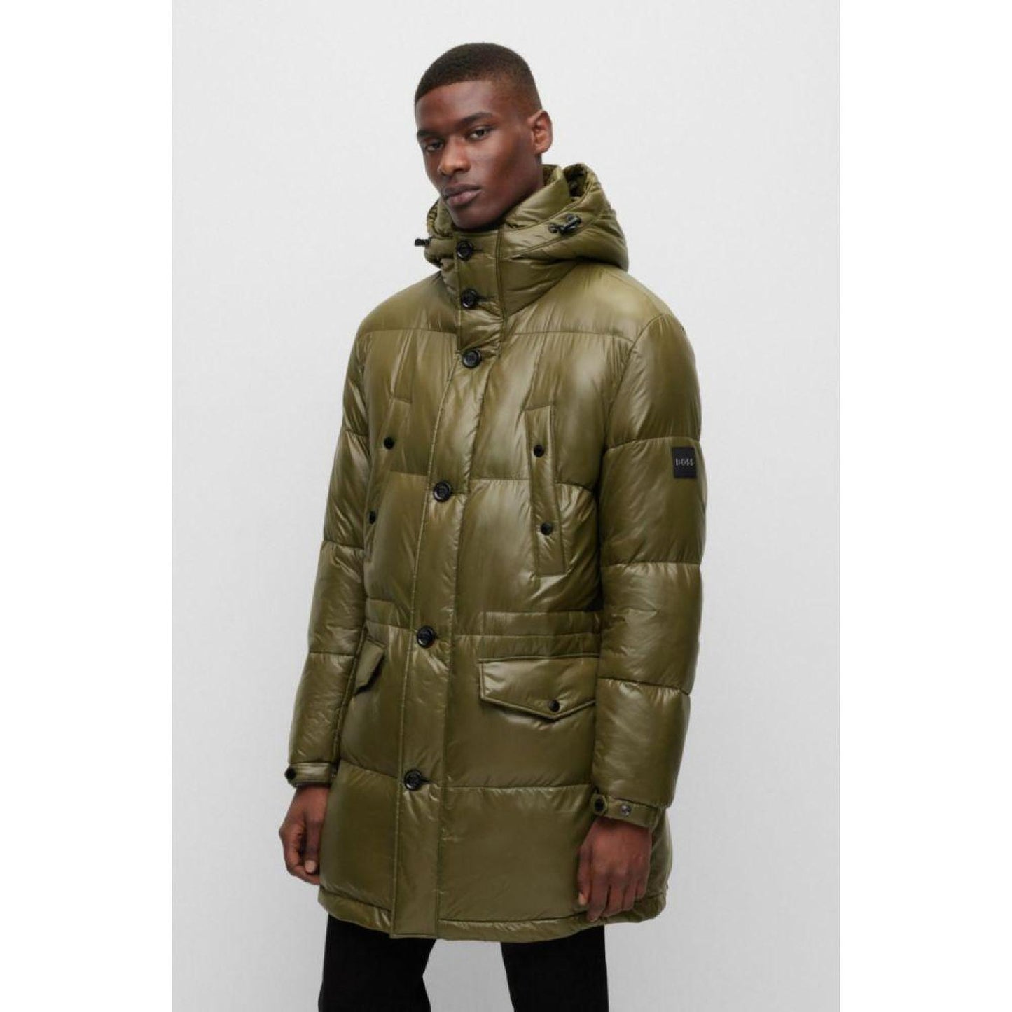 Water-repellent padded jacket with logo patch