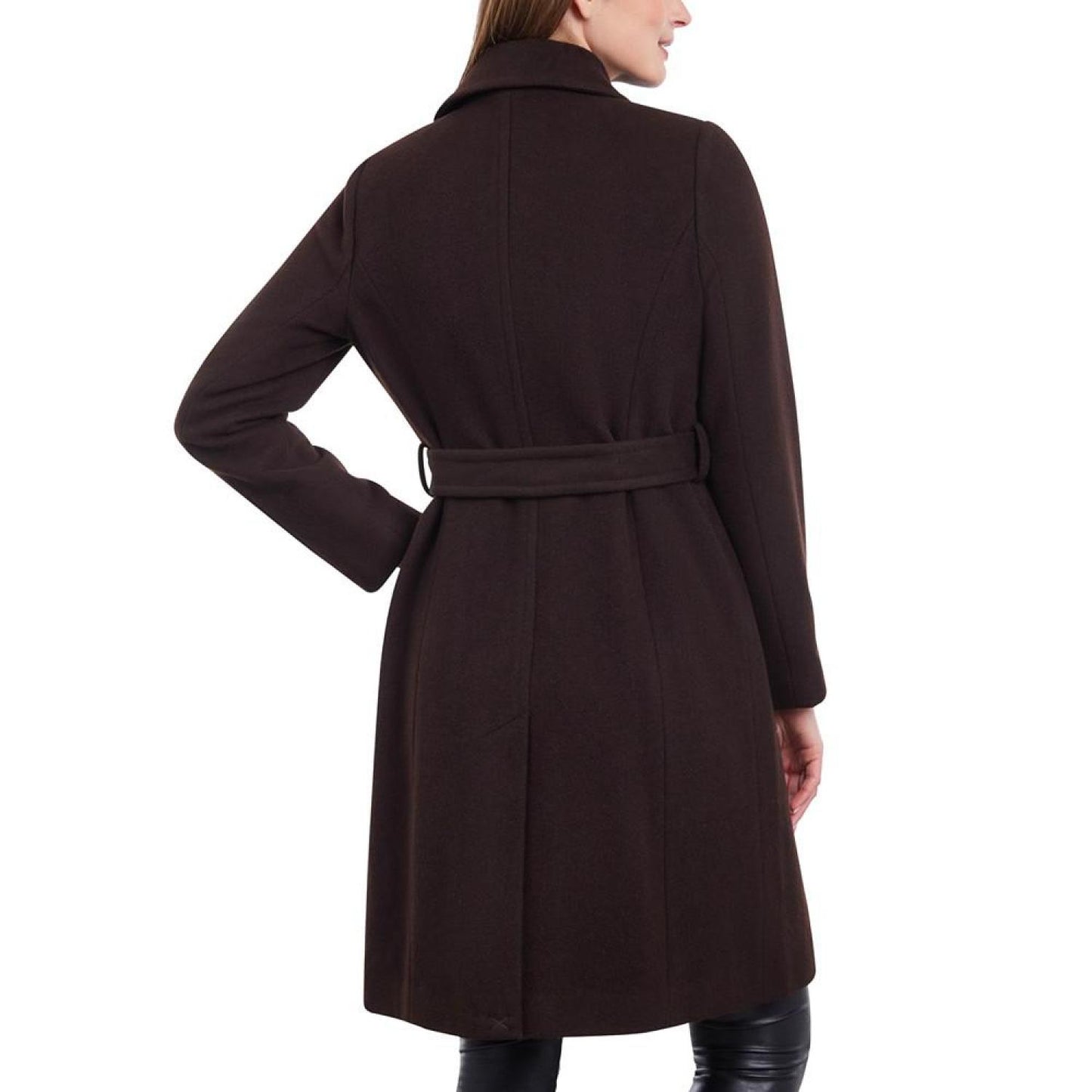 Women's Petite Belted Notched-Collar Wrap Coat