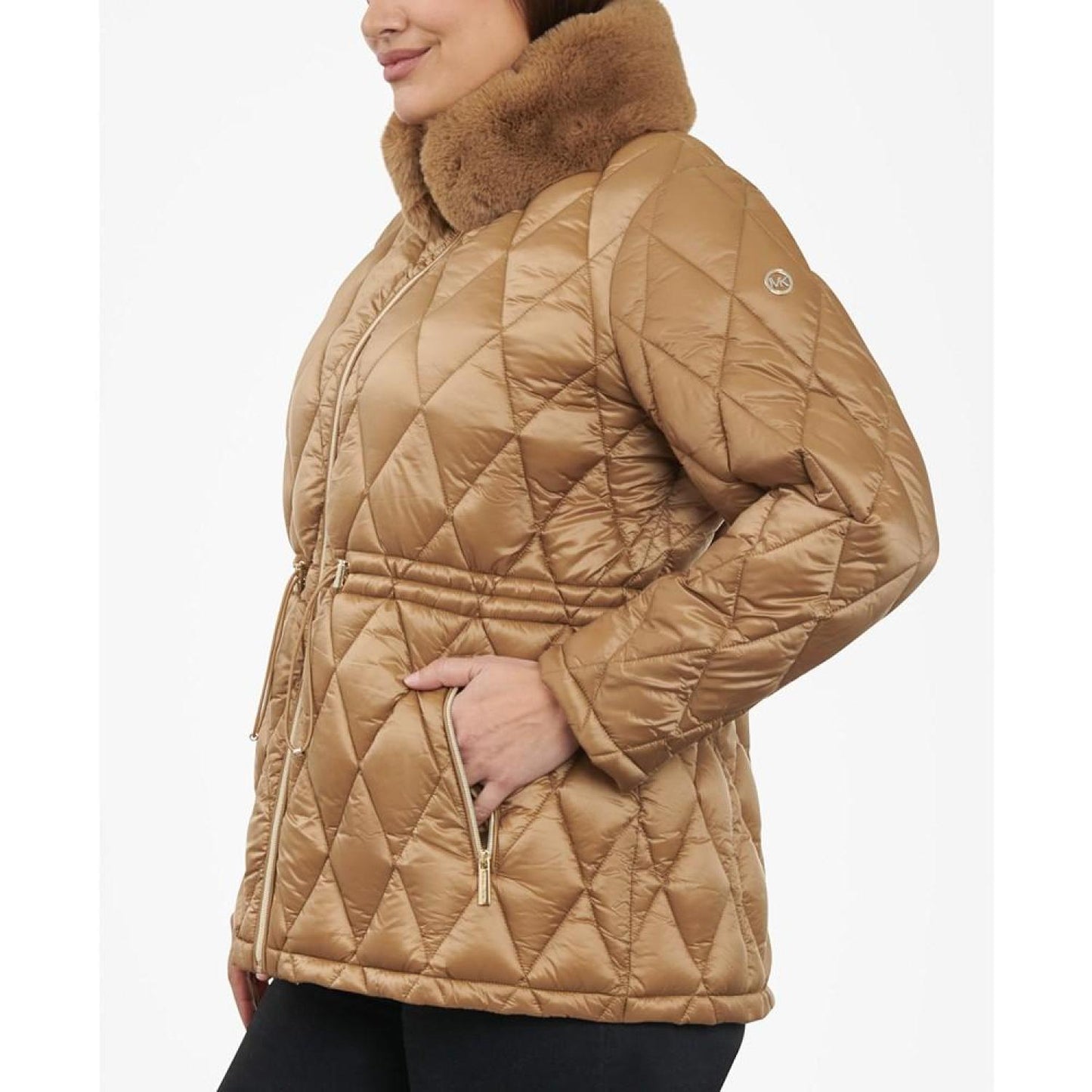 Women's Plus Size Quilted Faux-Fur-Collar Anorak Coat