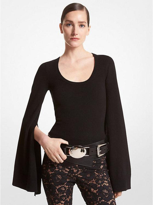 Stretch Cashmere Slit-Sleeve Sweater