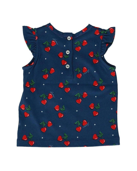 Gucci Cherry Printed Cap Flutter Sleeve Top