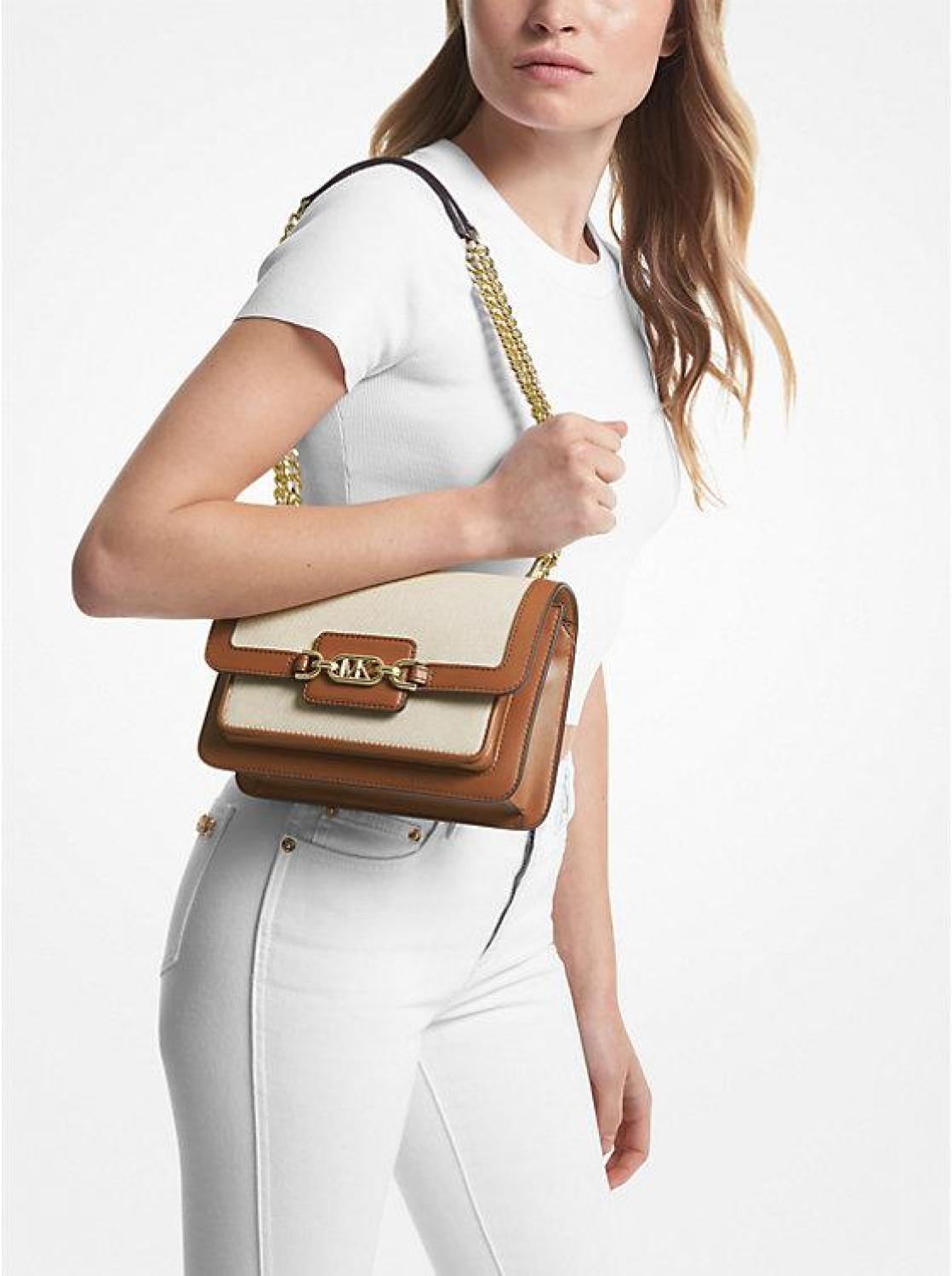 Heather Large Canvas and Faux Leather Shoulder Bag