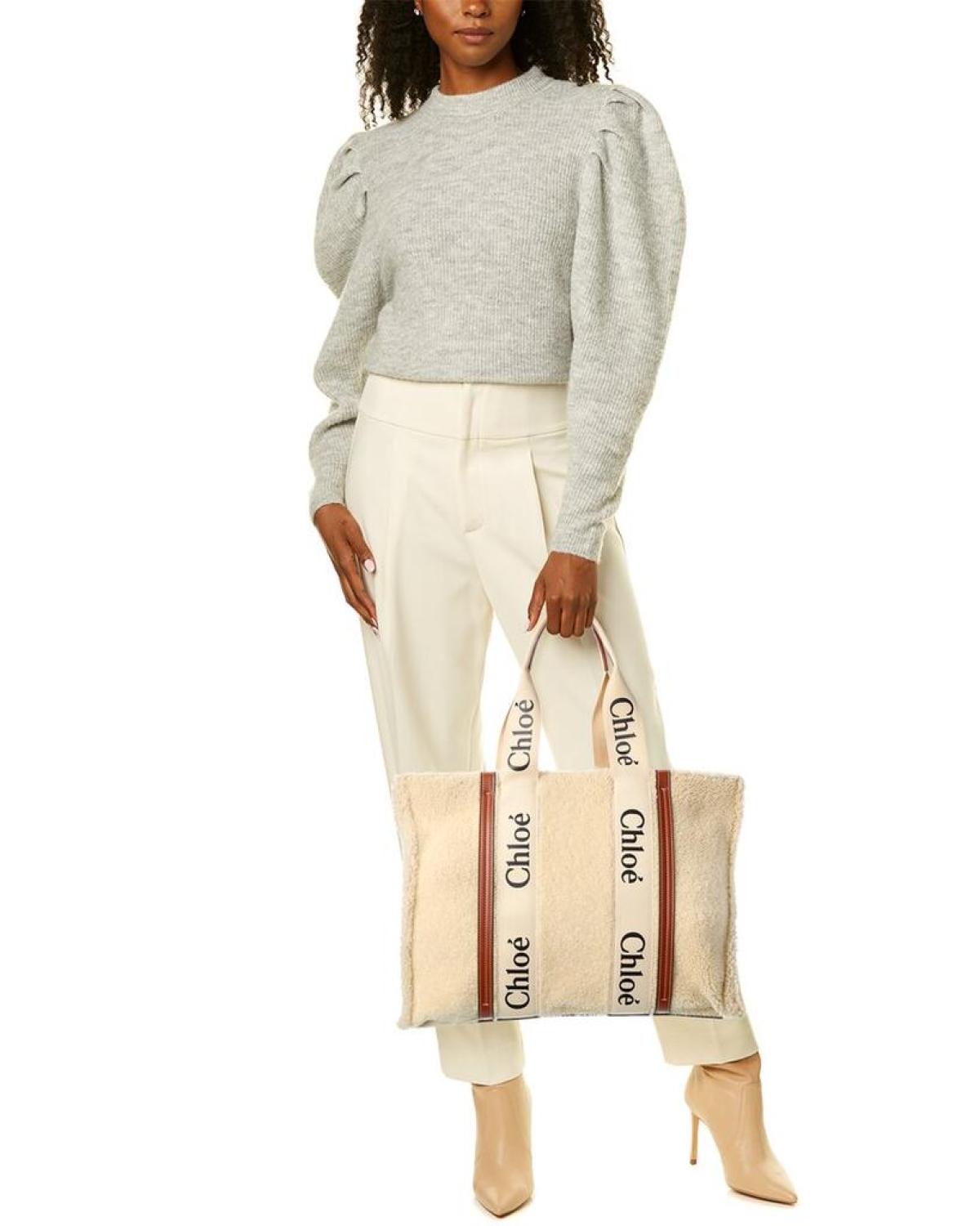 Chloé Woody Large Shearling & Leather Tote