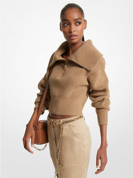 Wool Blend Half-Zip Cropped Sweater
