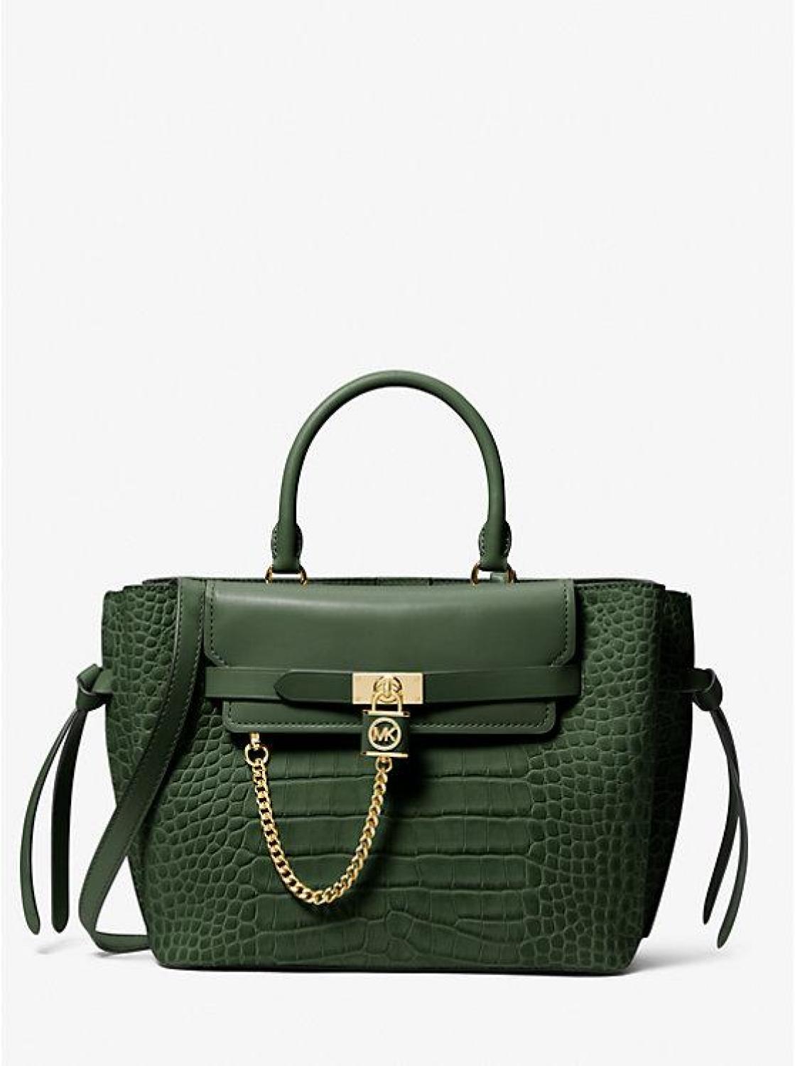 Hamilton Legacy Large Crocodile Embossed Leather Belted Satchel