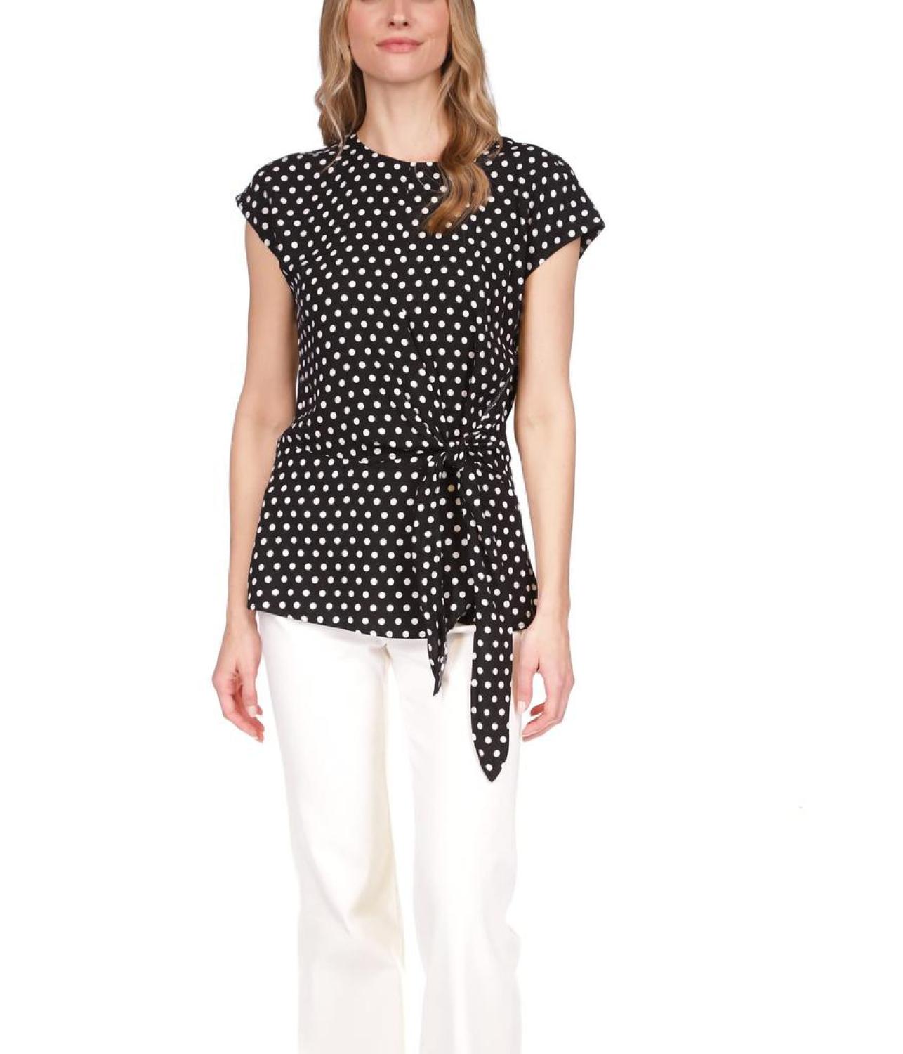 white polka dot wrap top