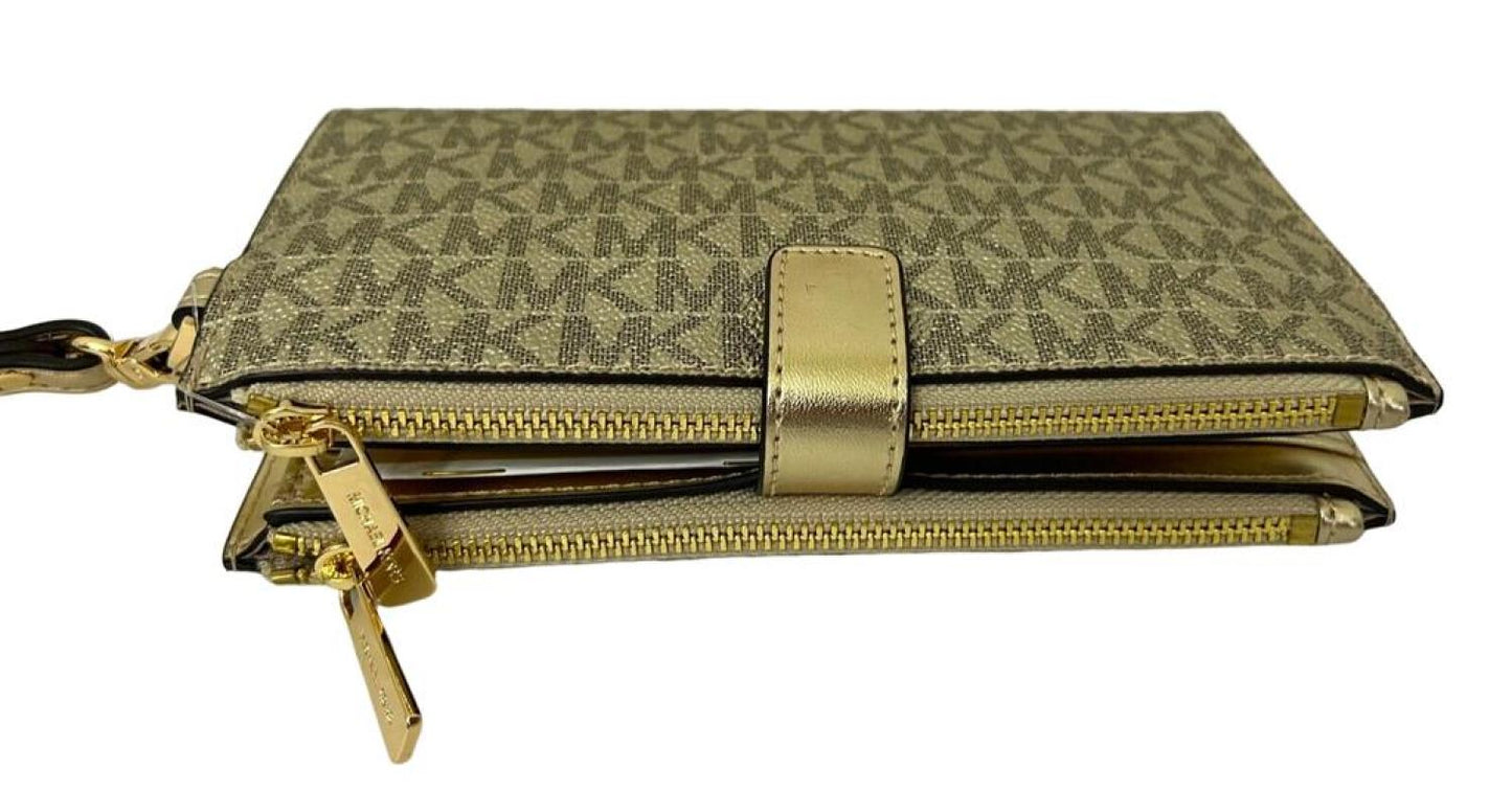 Michael Kors Jet Set Travel MK Metallic Signature Double Zi hone Case Wristlet