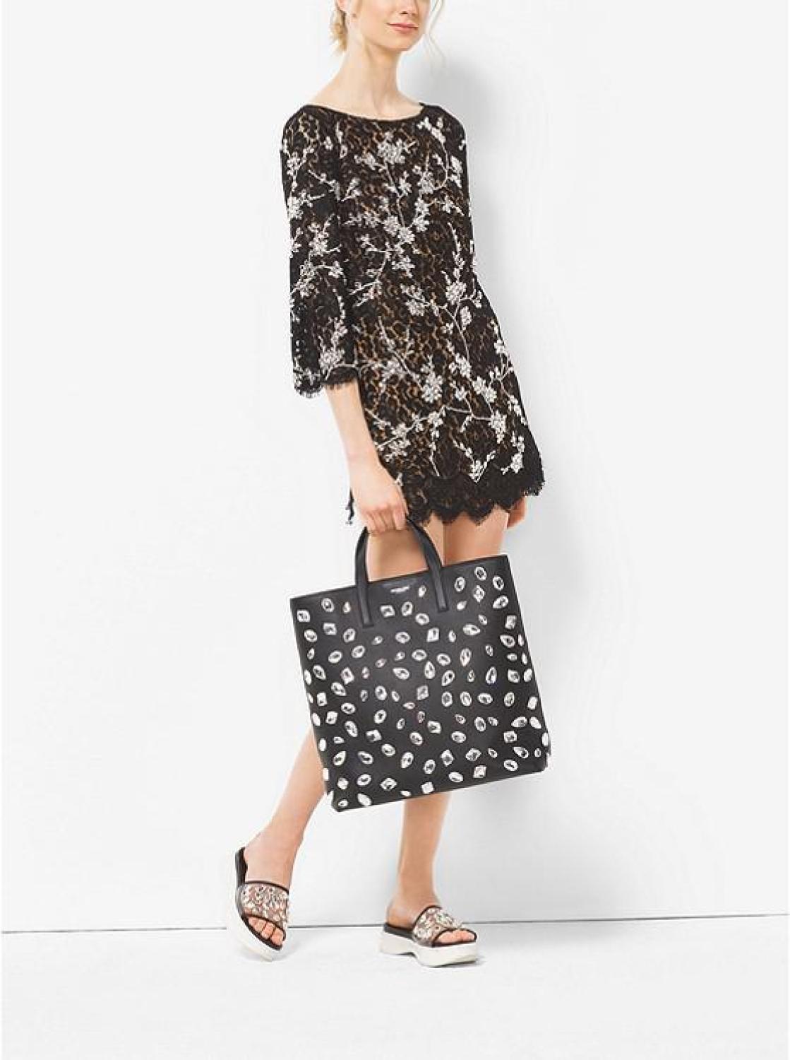 Crystal-Embroidered Floral Lace Tunic