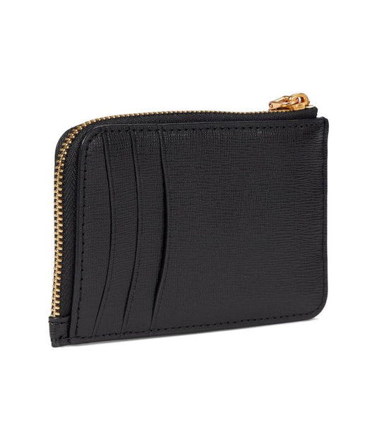 Morgan Bow Embellished Saffiano Leather Zip Card Holder