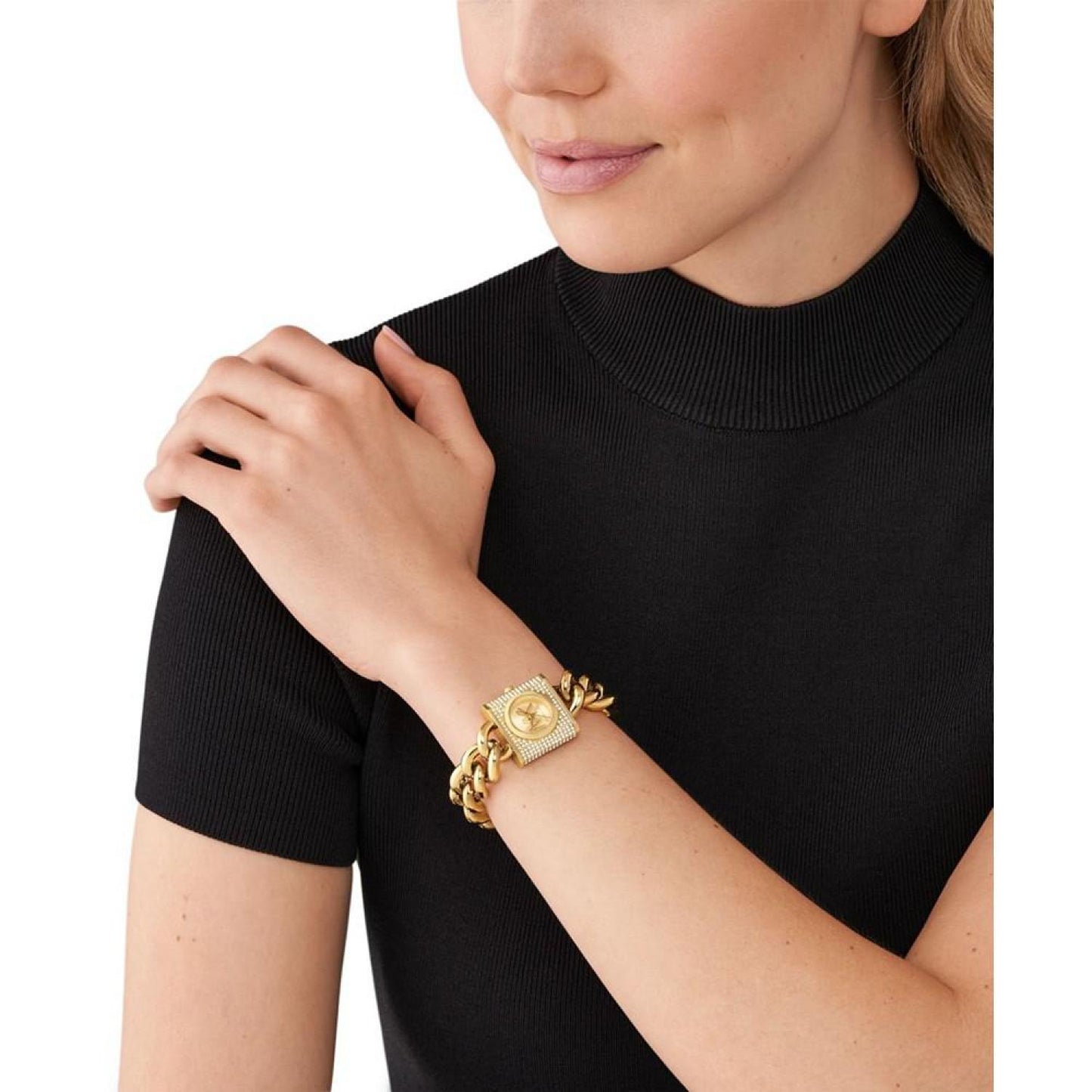 Women's Mk Chain Lock Quartz Three-Hand Gold-Tone Stainless Steel Watch 25mm