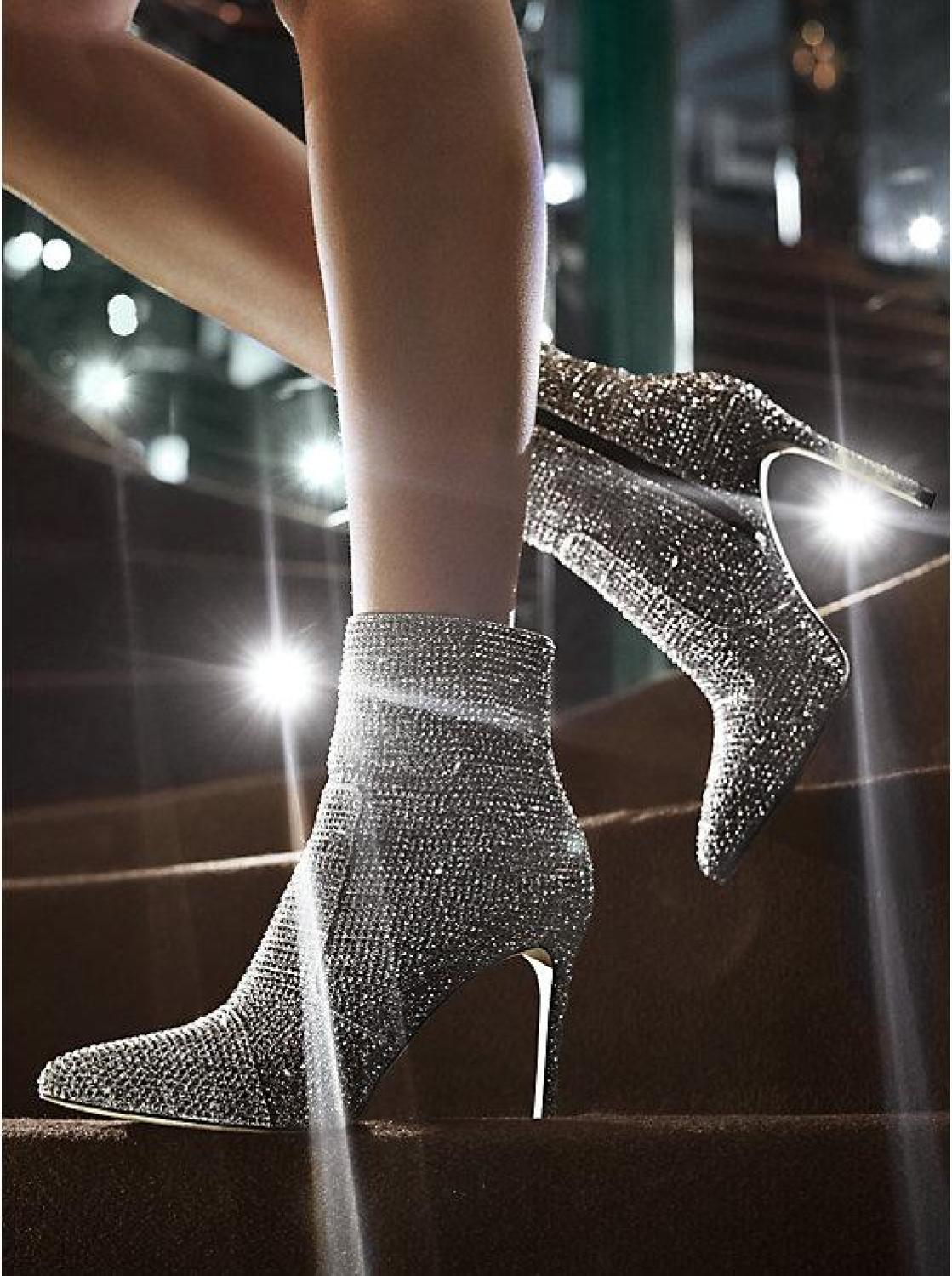 Rue Embellished Glitter Chain-Mesh Boot