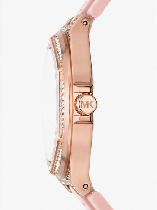 Oversized Lennox Pavé Rose Gold-Tone and Silicone Watch