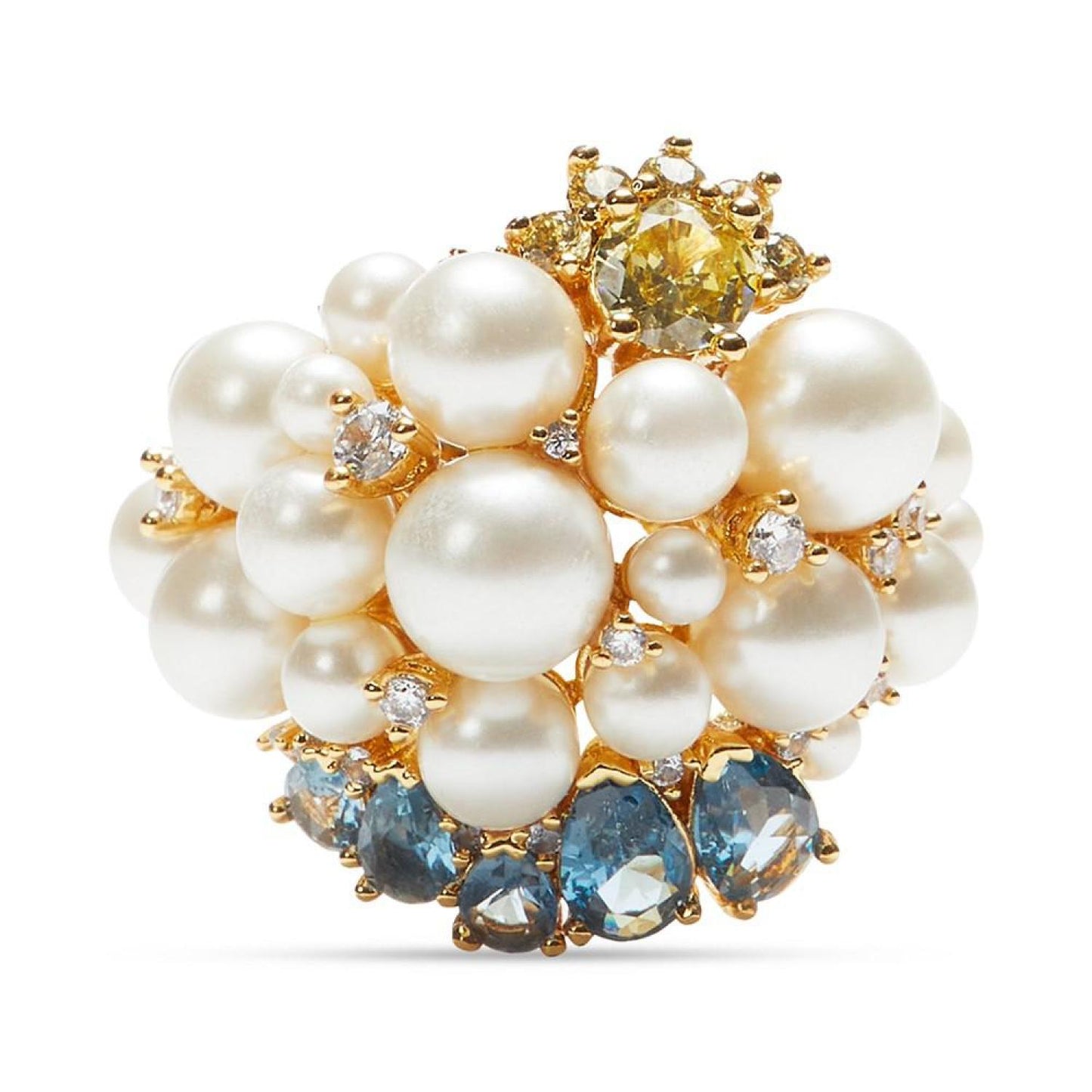 Gold-Tone Mixed Cubic Zirconia & Imitation Pearl Cluster Statement Ring