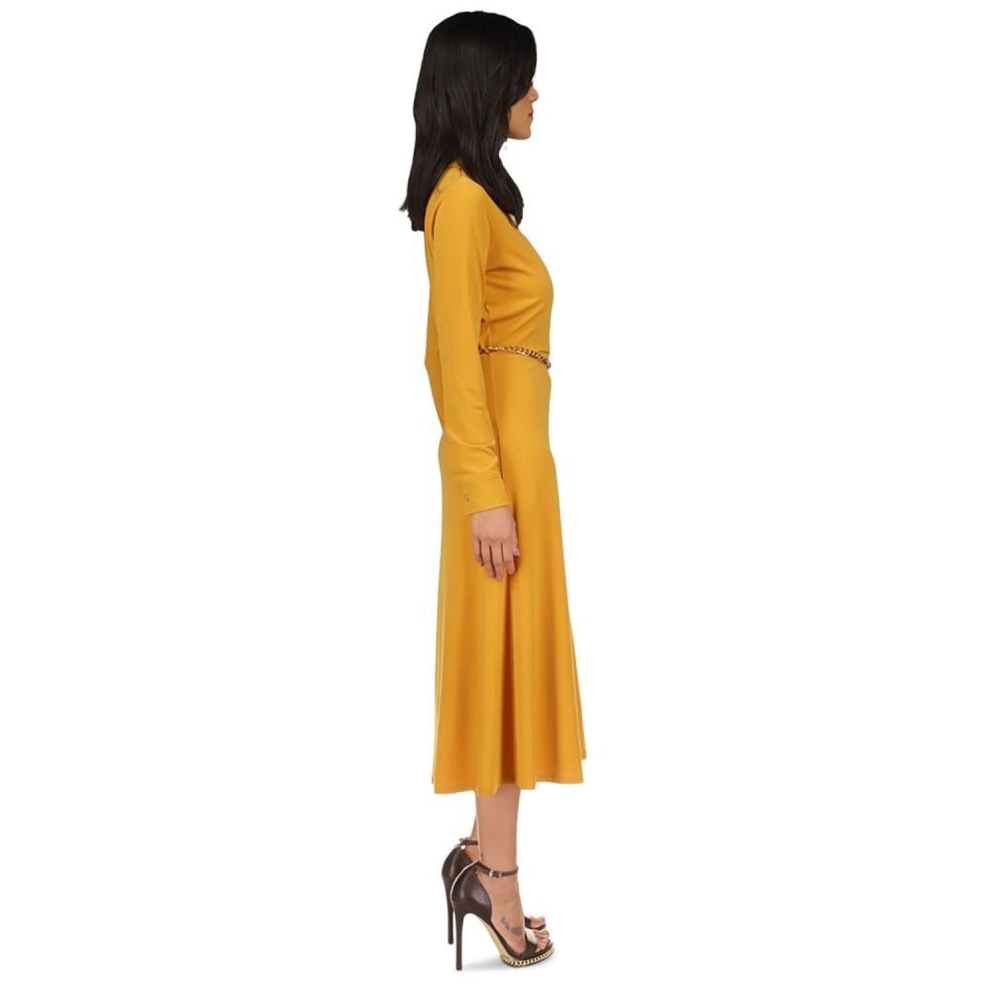 Women's Solid Chain Faux-Wrap Dress