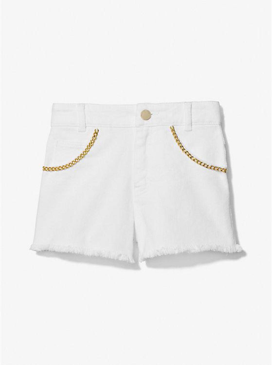 Chain Embellished Stretch Denim Shorts