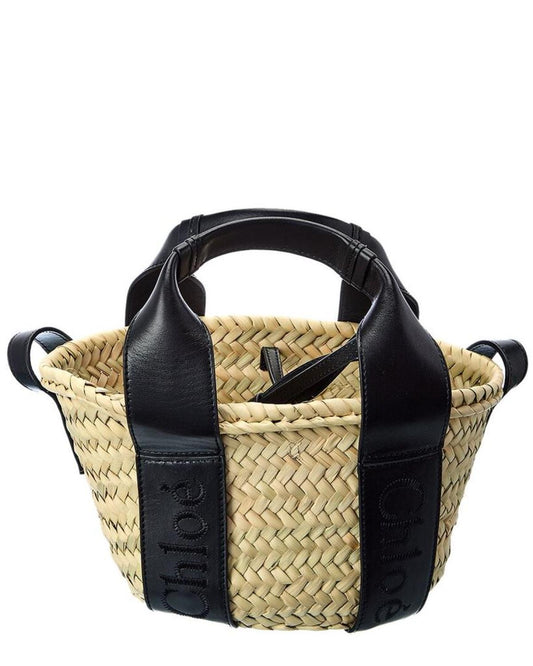 Chloé Sense Small Raffia & Leather Basket Tote