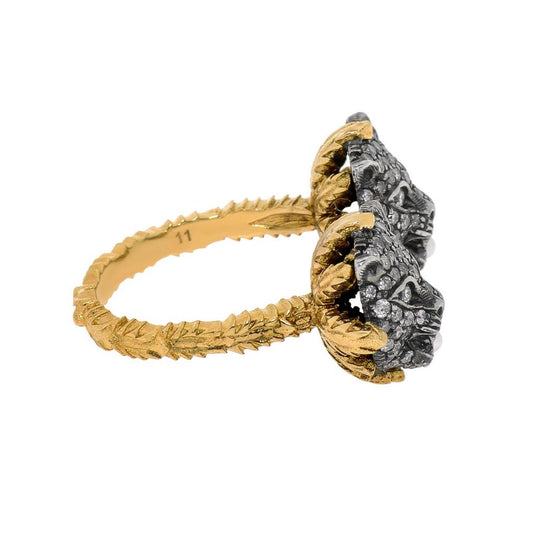 Gucci Le Marche Des Merveilles 18K Yellow Gold and Sterling Silver, Diamond and Mother of Pearl 1.6mm Statement Ring