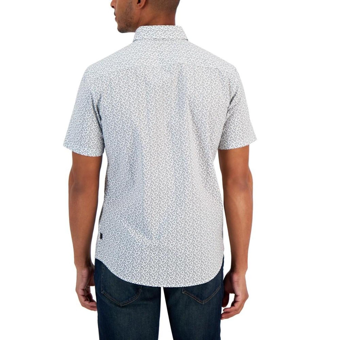 Men's Modern-Fit Stretch Broken Geometric Floral-Print Button-Down Shirt