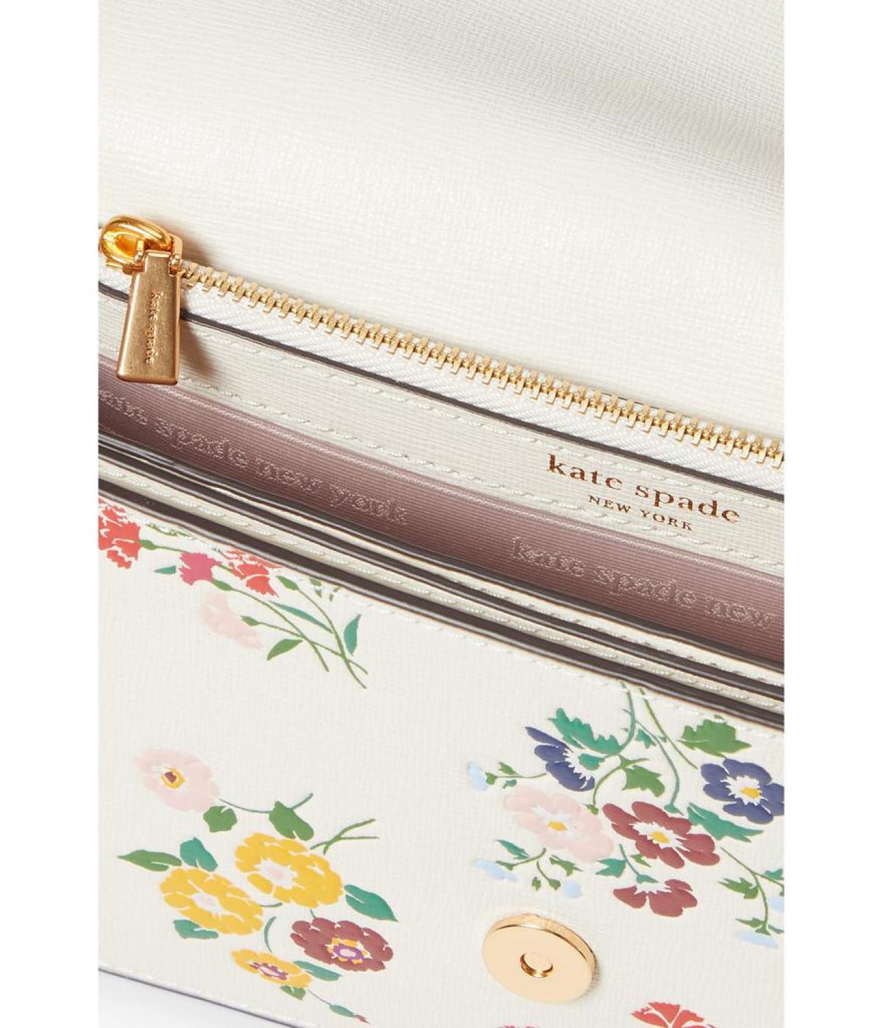 Morgan Bouquet Toss Embossed Saffiano Leather Flap Chain Wallet