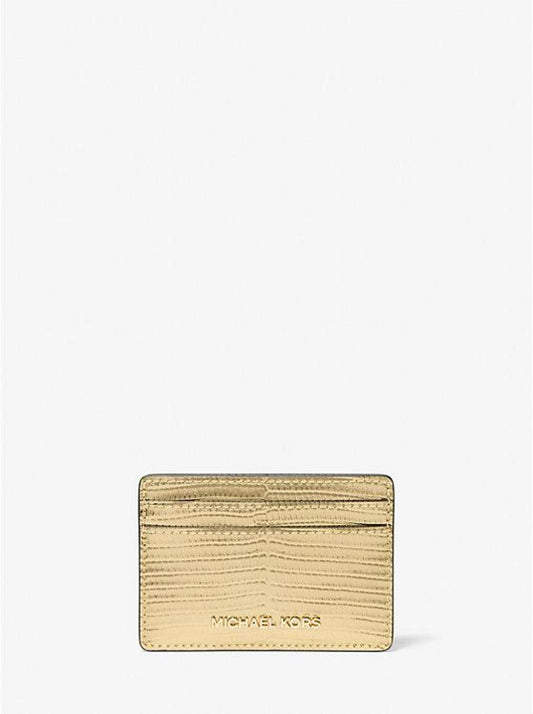 Jet Set Metallic Lizard Embossed Leather Card Case